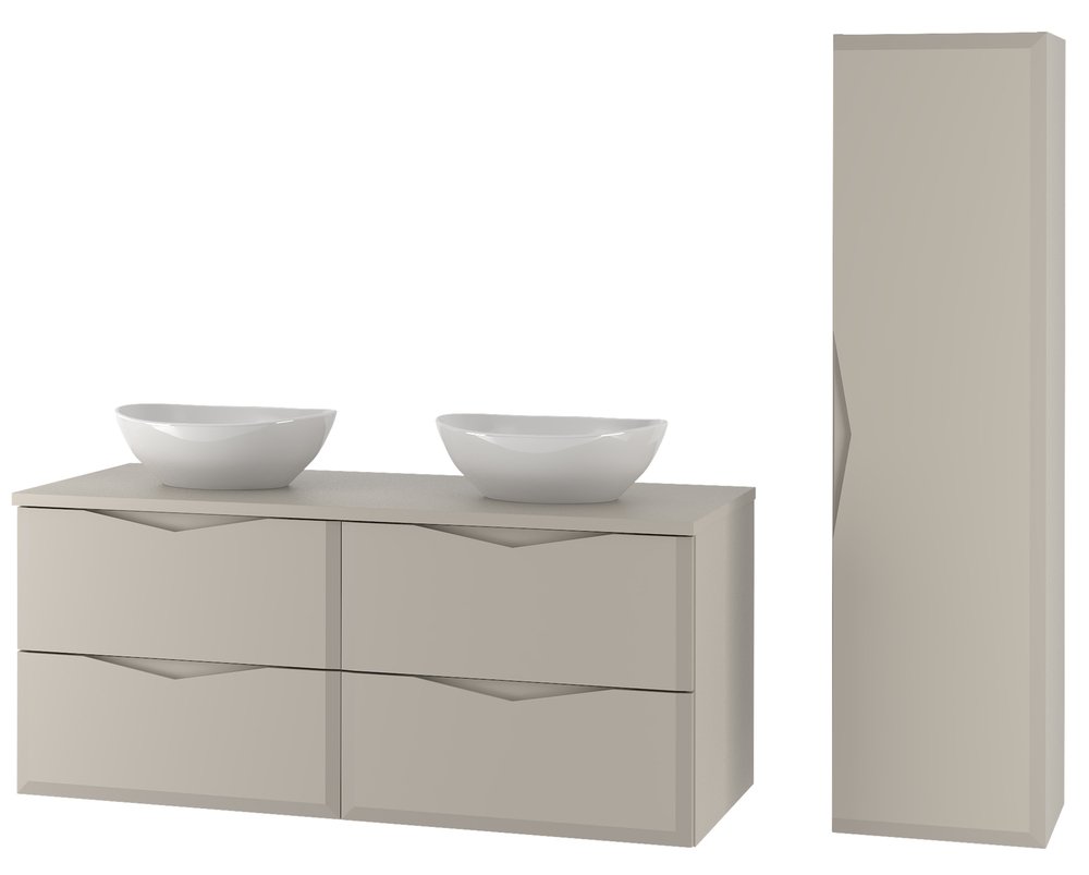 SELSEY Zestaw łazienkowy Delica z dwiema umywalkami nablatowymi i słupkiem 155 cm szary beż