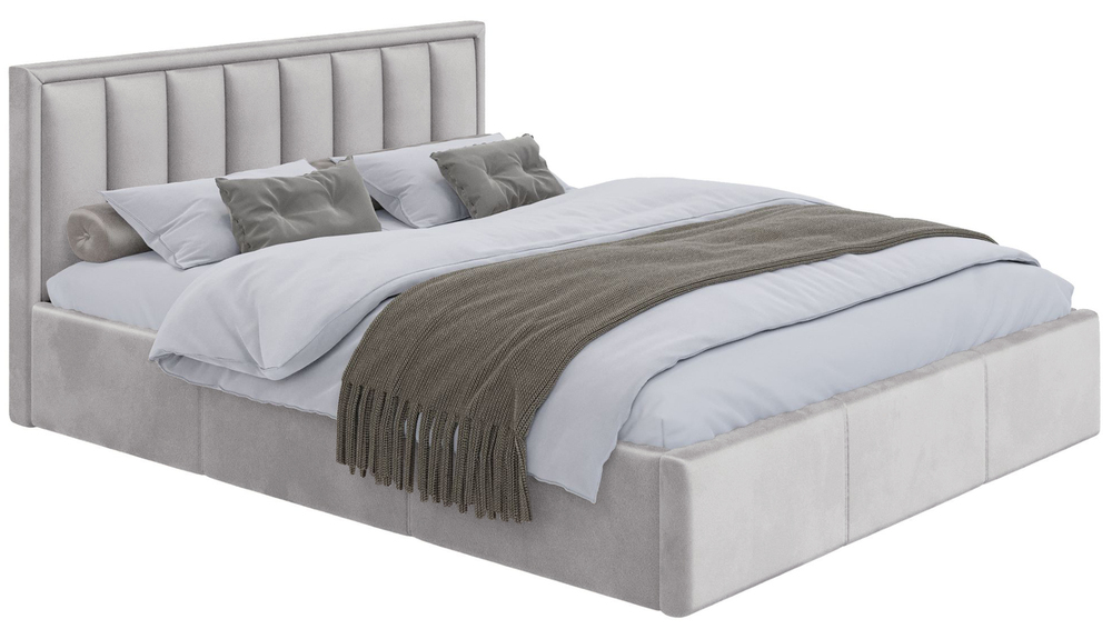 SELSEY Łóżko tapicerowane 140x200 cm Munno z pojemnikiem i metalowym stelażem jasnobeżowy welur