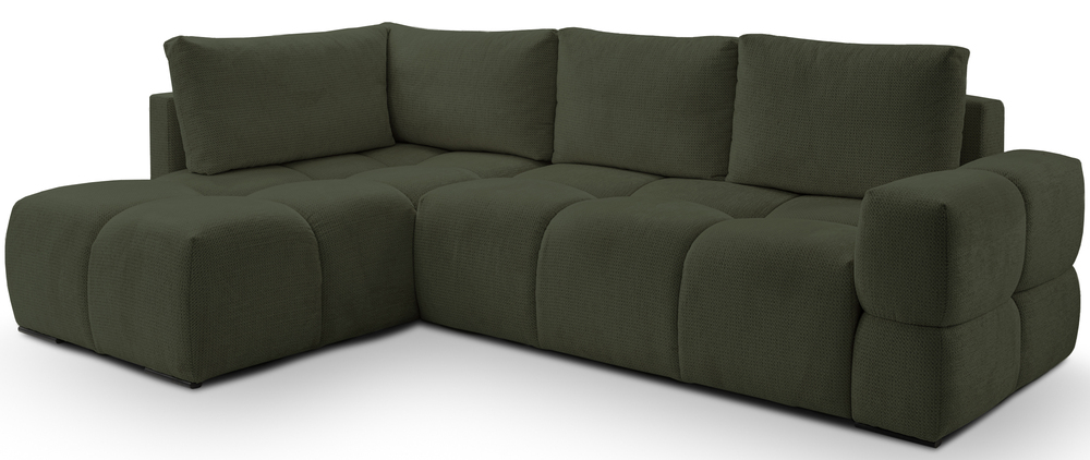 SELSEY Narożnik z funkcją spania Taremi L-kształtny uniwersalny z pojemnikiem oliwkowy szenil hydrofobowy