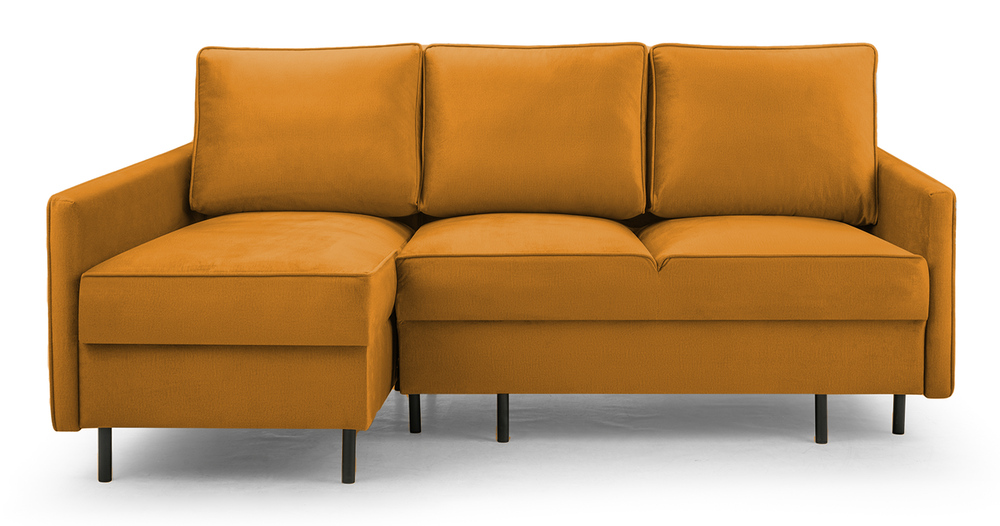 SELSEY Narożnik z funkcją spania Rosilli L-kształtny z pojemnikiem musztardowy welur hydrofobowy lewostronny