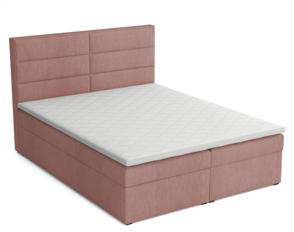 SELSEY Łóżko kontynentalne 160x200 cm Valdamone z pojemnikami i topperem ciemnoróżowe welur łatwoczyszczący