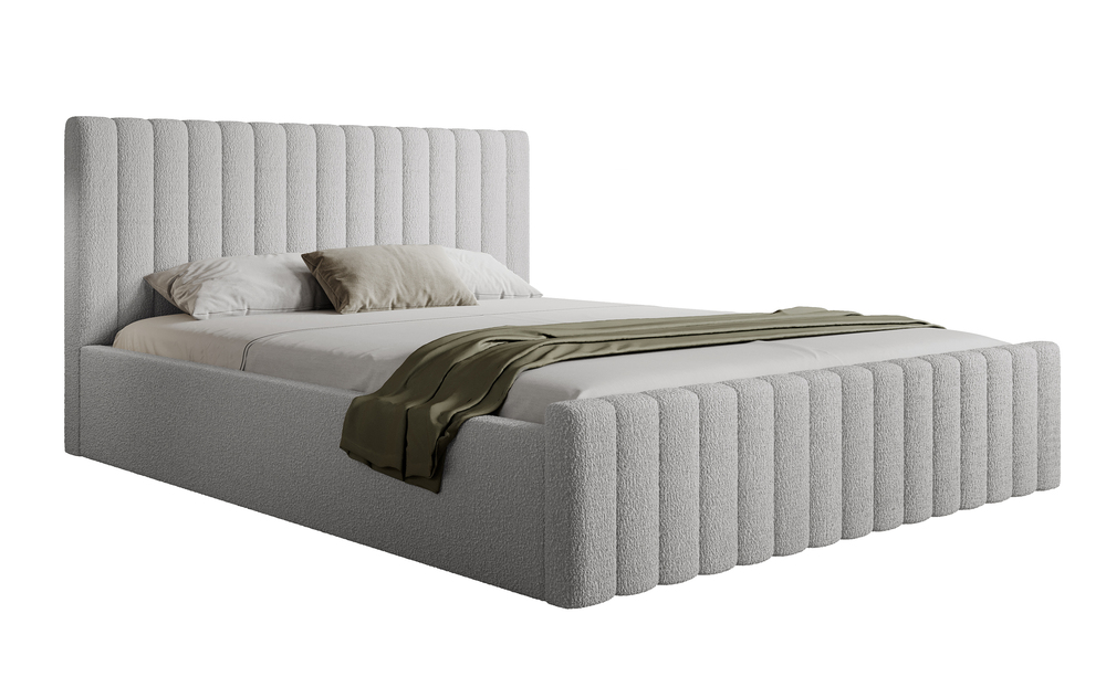 SELSEY Łóżko tapicerowane 160x200 cm Ramone szare z pojemnikiem stelaż drewniany boucle nogi czarne