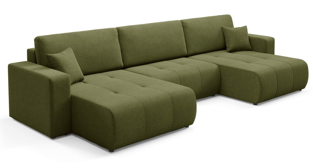 SELSEY Narożnik z funkcją spania Wind U-kształtny uniwersalny z pojemnikiem zielony szenil