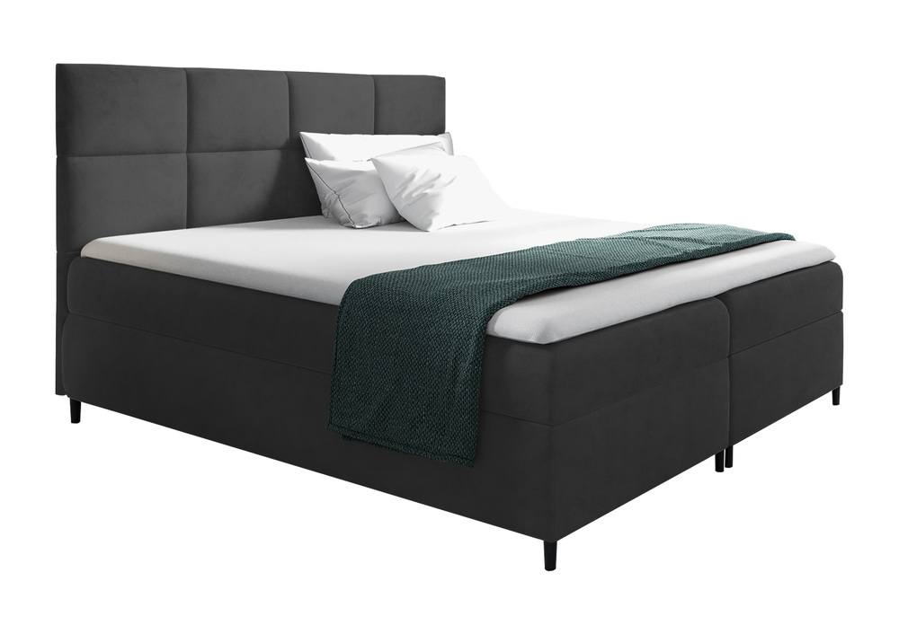 SELSEY Łóżko kontynentalne Fremollo 200x200 z dwoma pojemnikami, materacem i topperem ciemnoszare