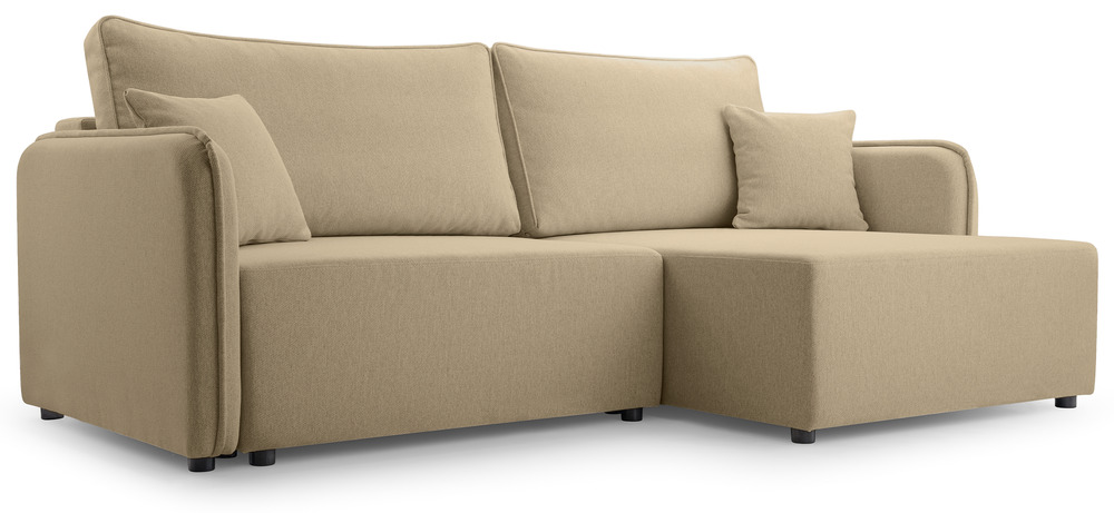 SELSEY Narożnik z funkcją spania Kassian L-kształtny prawostronny z pojemnikiem beżowy plecionka