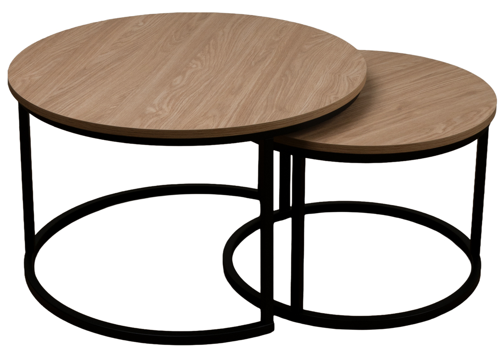SELSEY Zestaw dwóch stolików kawowych Complle okrągłe 75 i 58 cm dąb olejowany/czarne