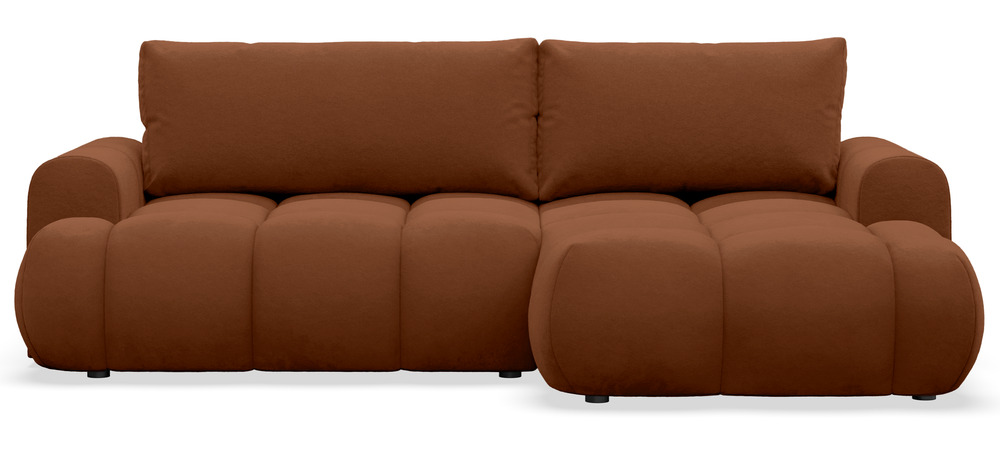 SELSEY Narożnik z funkcją spania Ombo Mini L-kształtny prawostronny z pojemnikiem miedziany welur hydrofobowy