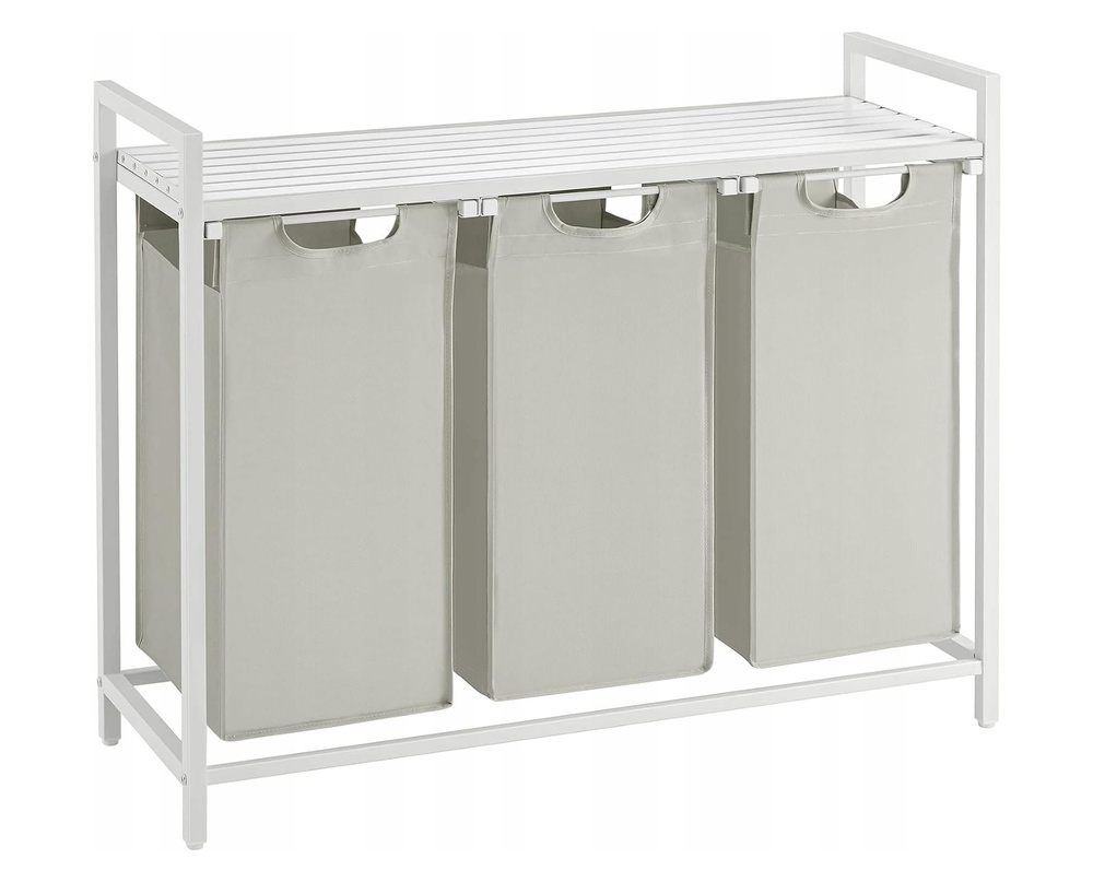 SELSEY Kosz na pranie Allyze trzykomorowy biały/jasnoszary