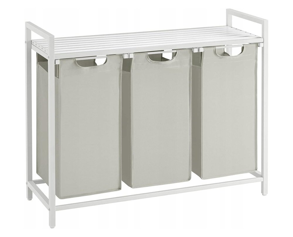 SELSEY Kosz na pranie Allyze trzykomorowy biały/jasnoszary