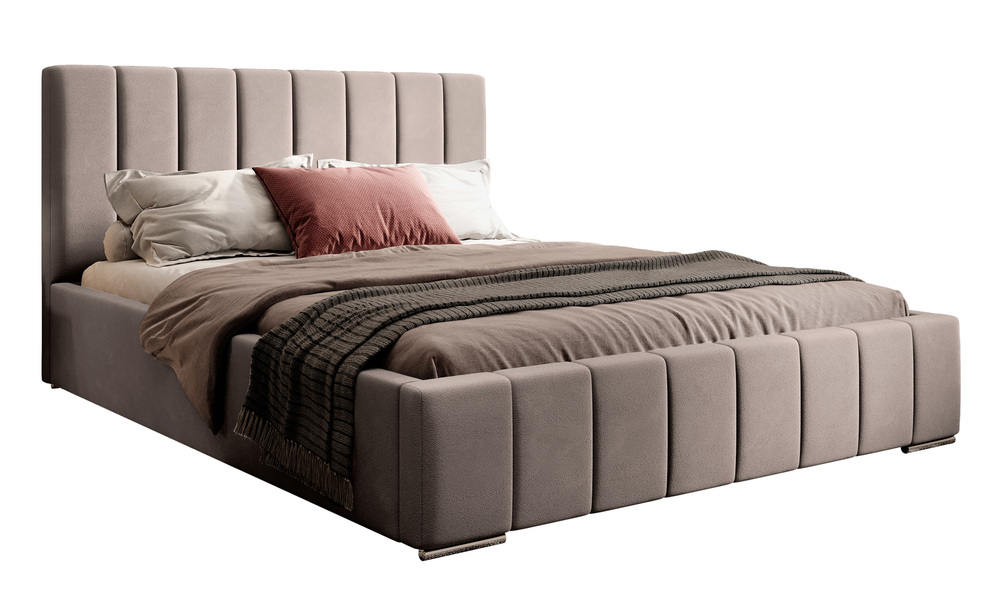 SELSEY Łóżko tapicerowane 160x200 cm Wolte z pojemnikiem jasnobrązowe welur