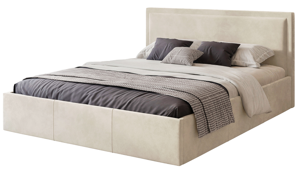 SELSEY Łóżko tapicerowane 140x200 cm Soave z pojemnikiem i metalowym stelażem kremowy welur