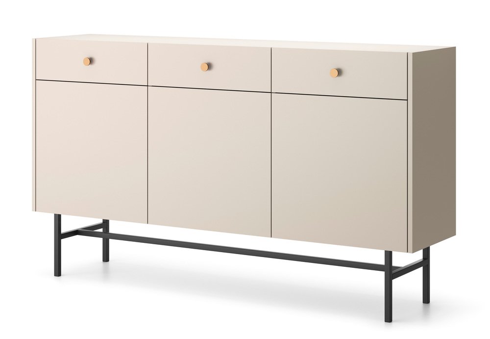 SELSEY Komoda trzydrzwiowa Divenos z szufladami 155 cm Szary beż