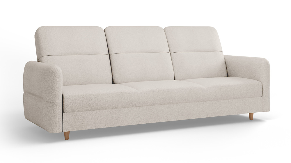 SELSEY Kanapa rozkładana trzyosobowa Dakari z pojemnikiem kremowa welur hydrofobowy