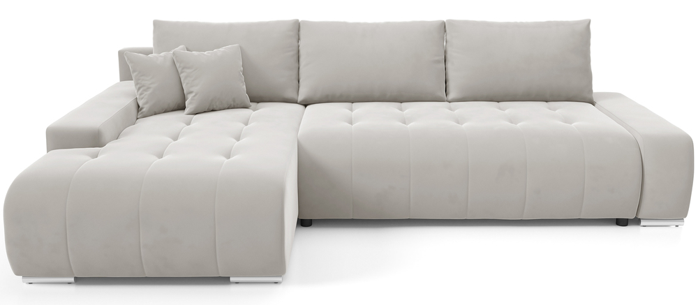 SELSEY Narożnik z funkcją spania Magliano L-kształtny lewostronny z pojemnikiem szarobeżowy welur