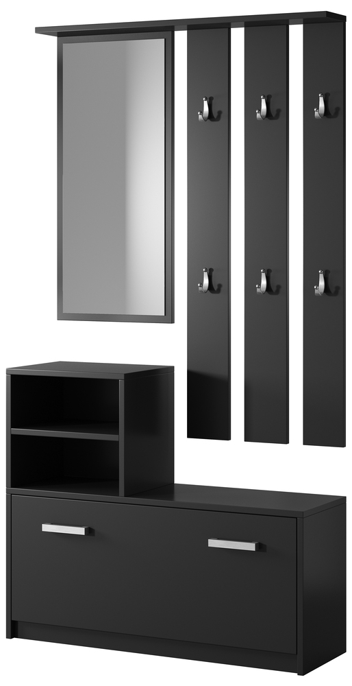 SELSEY Zestaw do przedpokoju Yesfir z lustrem, wieszakami, półkami oraz szafką na buty Czarny