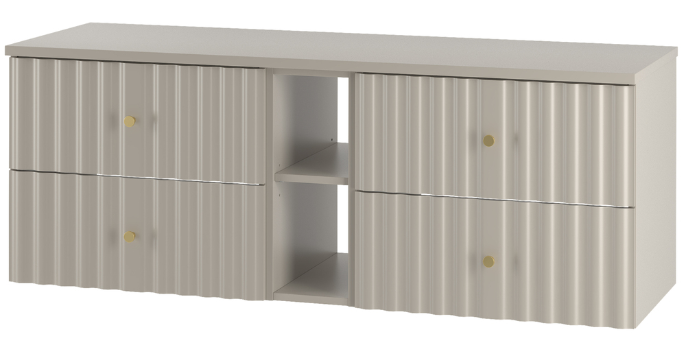 SELSEY Zestaw łazienkowy z dwiema szafkami i pólkami Aqua 140 cm ryflowane fronty szary beż