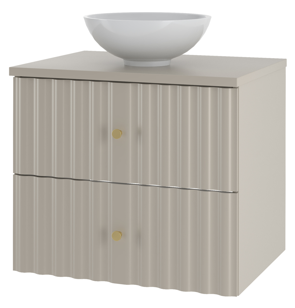 SELSEY Szafka łazienkowa z blatem i małą umywalką nablatową Aqua 60 cm ryflowane fronty szary beż