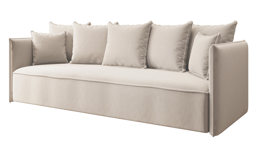 SELSEY Kanapa rozkładana trzyosobowa Calabrio z pojemnikiem velvet jasnobeżowa łatwoczyszcząca