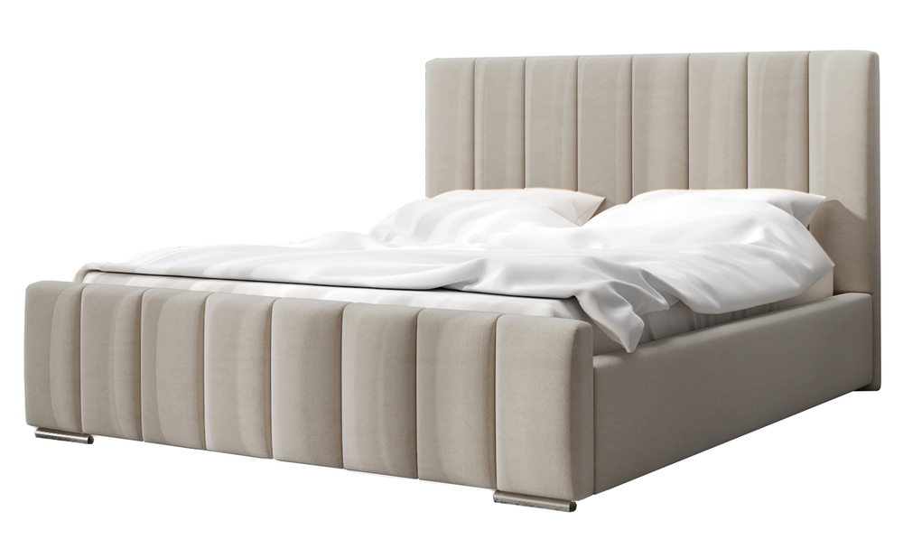 SELSEY Łóżko tapicerowane 160x200 cm Makonis z pojemnikiem i metalowym stelażem z podnośnikiem gazowym kremowe welur