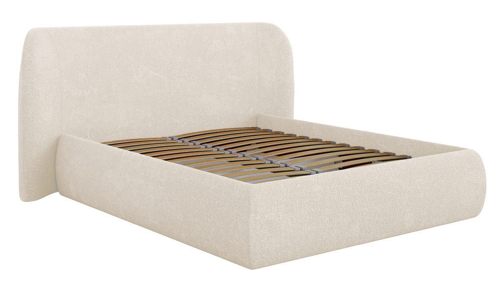 SELSEY Łóżko tapicerowane 160x200 cm Rittaro z pojemnikiem jasnobeżowe szenil