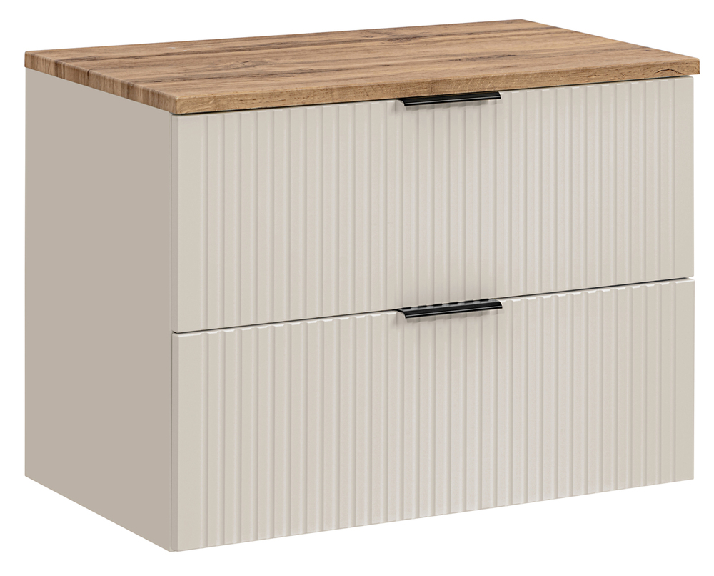 SELSEY Szafka łazienkowa dwuszufladowa Temirni z blatem 80 cm beżowa/dąb wotan