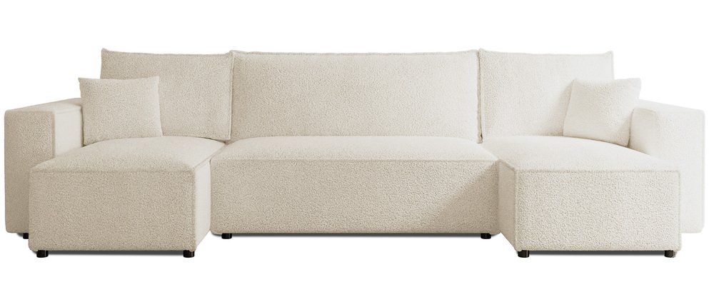 SELSEY Narożnik z funkcją spania Scarlo U-kształtny uniwersalny z pojemnikiem kremowy boucle