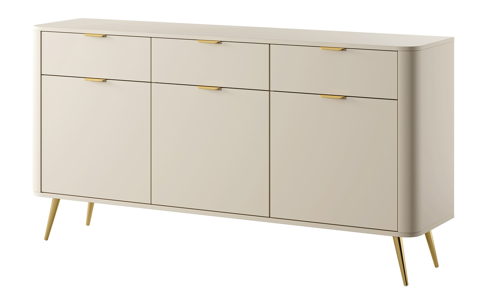 SELSEY Komoda trzydrzwiowa Oval z szufladami 163,5 cm beż piaskowy