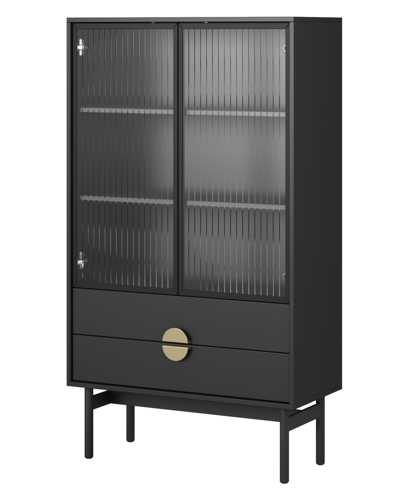 SELSEY Witryna niska Stoon z trzema półkami i dwiema szufladami 85 cm Czarna