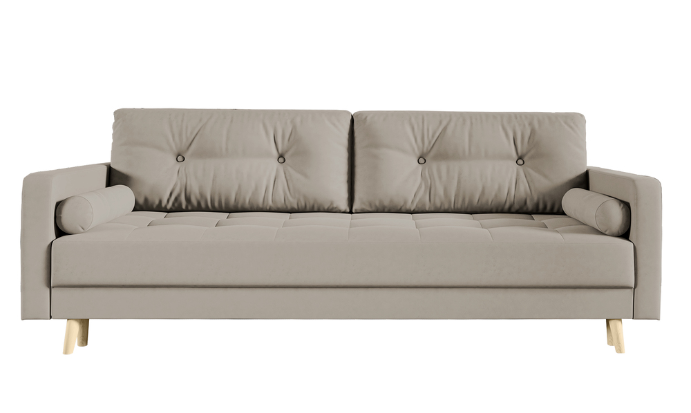 SELSEY Kanapa rozkładana trzyosobowa Lafia szarobeżowa z pojemnikiem welur hydrofobowy