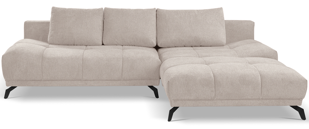 SELSEY Narożnik z funkcją spania Felipe L-kształtny prawostronny z pojemnikiem jasnobeżowy szenil hydrofobowy