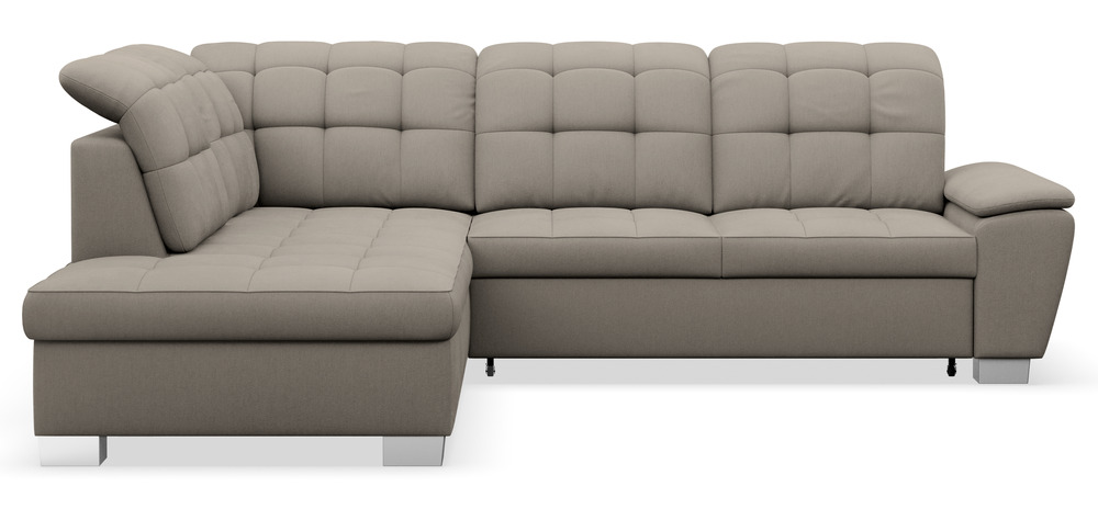 SELSEY Narożnik z funkcją spania Jamaal L-kształtny lewostronny z pojemnikiem szarobeżowy plecionka