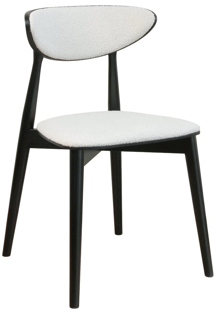 SELSEY Krzesło drewniane do jadalni Andally czarne/jasnobeżowe boucle