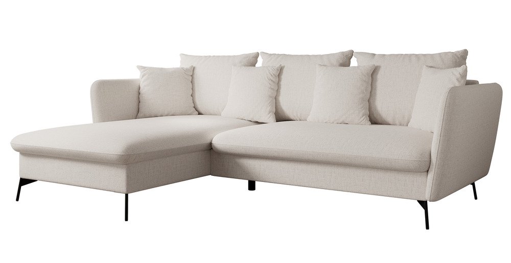 SELSEY Narożnik z funkcją spania Castilio L-kształtny z pojemnikiem kremowy szenil hydrofobowy lewostronny