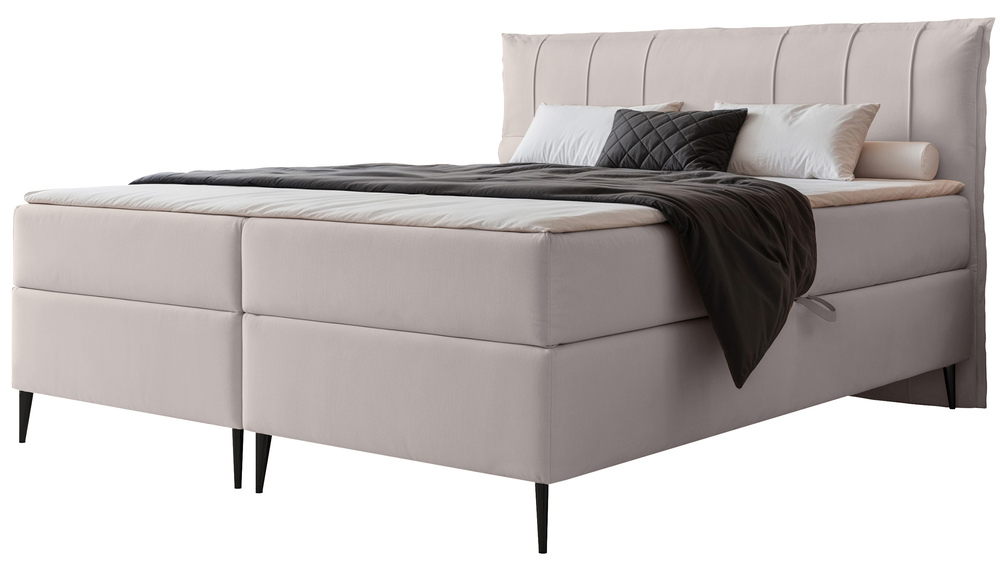 SELSEY Łóżko kontynentalne 180x200 cm Suzi z materacem bonellowym i topperem szarobeżowe welur hydrofobowy