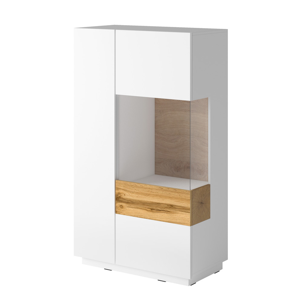 SELSEY Komoda dwudrzwiowa Galaka wysoka prawa Biały połysk / Dąb wotan