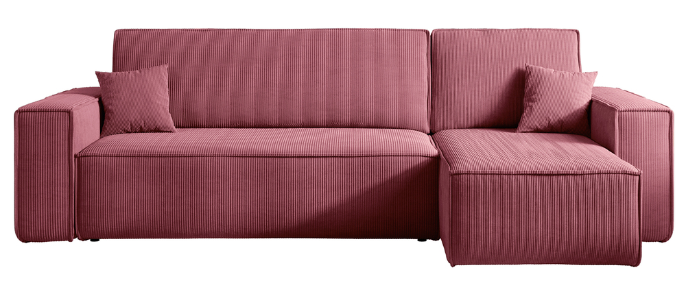 SELSEY Narożnik z funkcją spania Scarlo L-kształtny z pojemnikiem uniwersalny ciemnoróżowy sztruks