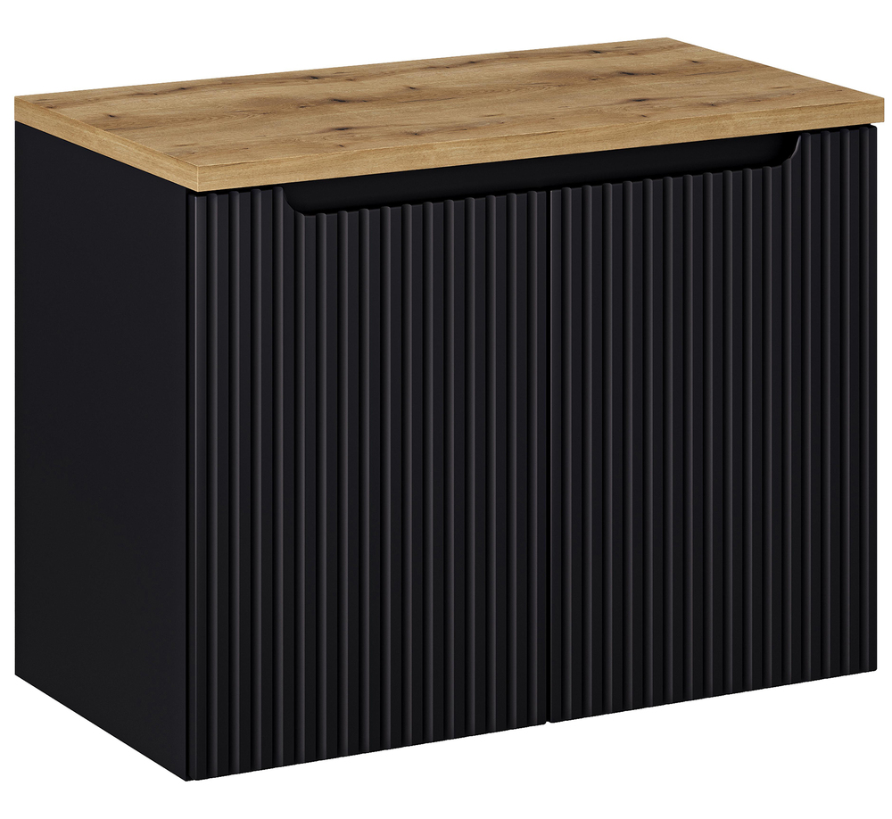 SELSEY Szafka łazienkowa dwudrzwiowa Novia z blatem 80 cm czarna/dąb