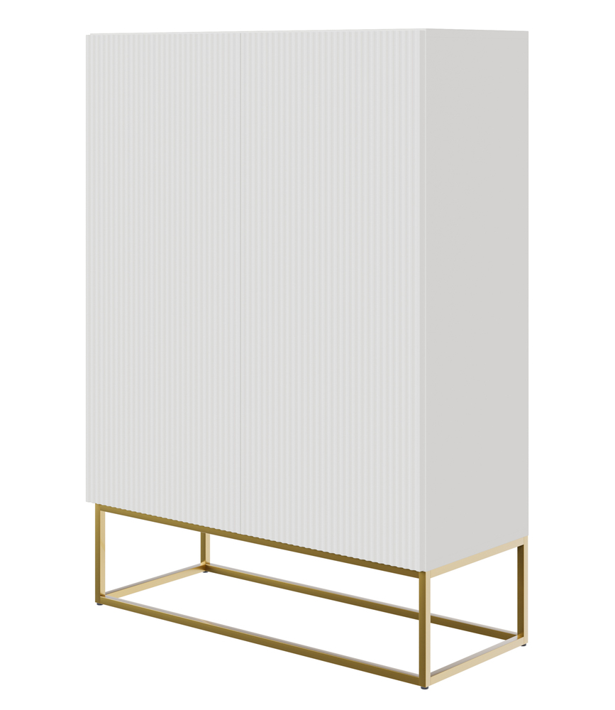 SELSEY Komoda dwudrzwiowa Veldio z frezowanym frontem 90 cm Biała ze złotymi nogami