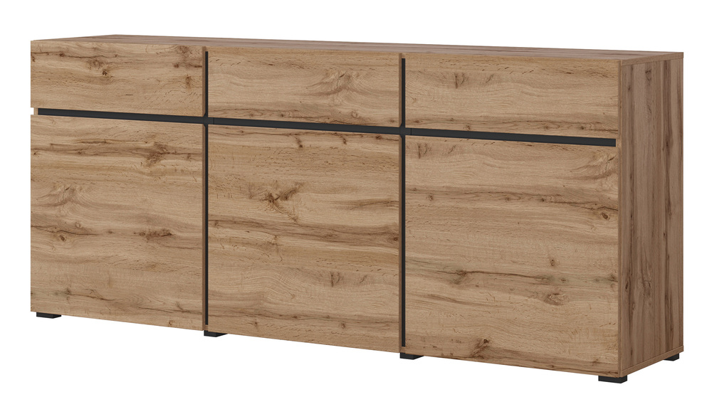 SELSEY Komoda Kruzoe 78 cm z trzema szufladami i trzema szafkami dąb wotan