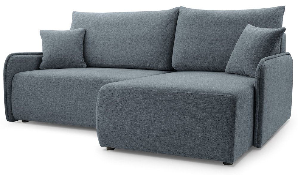 SELSEY Narożnik z funkcją spania Netarro L-kształtny prawostronny z pojemnikiem ciemnoszary szenil