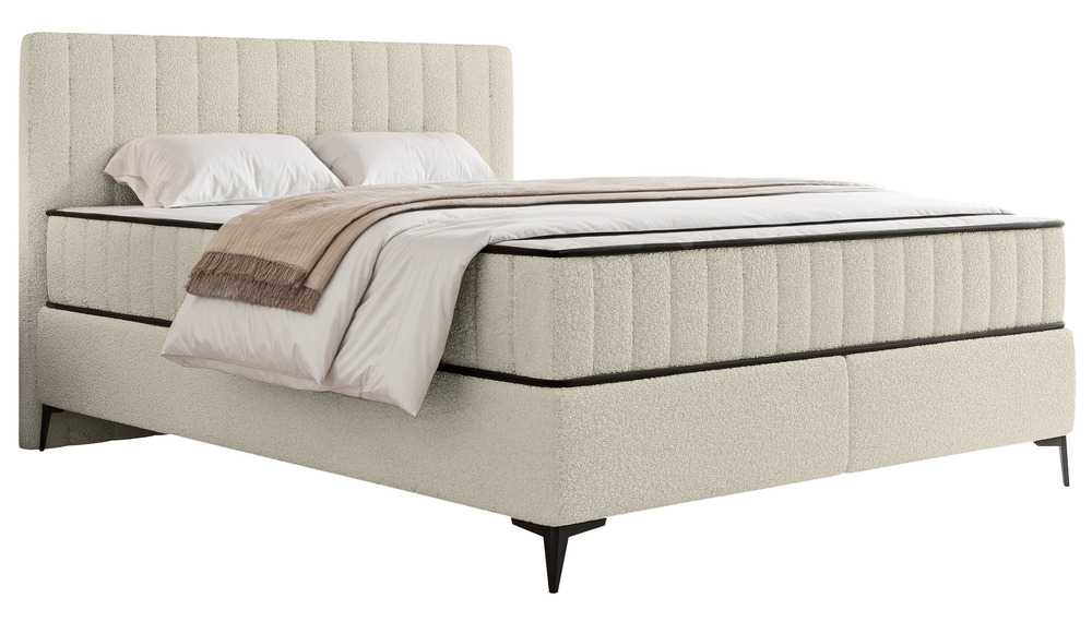 SELSEY Łóżko kontynentalne 180x200 cm Mufasso z pojemnikiem jasnobeżowe boucle