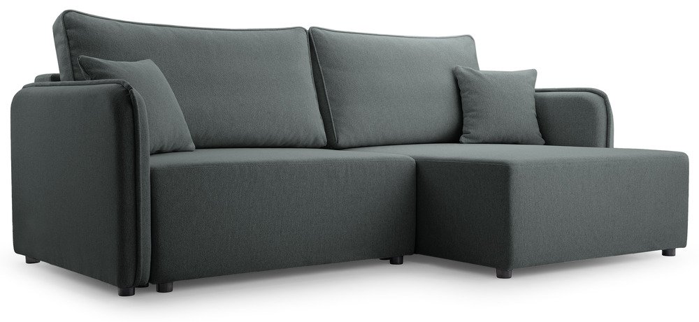 SELSEY Narożnik z funkcją spania Kassian L-kształtny prawostronny z pojemnikiem szary plecionka