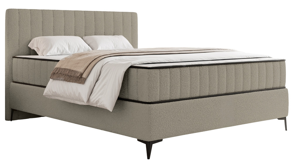 SELSEY Łóżko kontynentalne 140x200 cm Mufasso z pojemnikiem ciemnobeżowe boucle