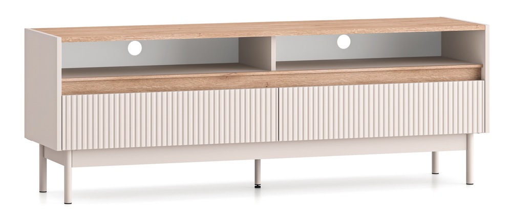 SELSEY Szafka RTV Dunea z dwoma szufladami i wnękami 154 cm kaszmir/dąb