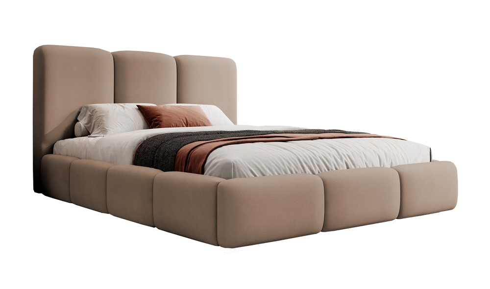 SELSEY Łóżko tapicerowane 140x200 cm Bauro z pojemnikiem z metalowym stelażem jasnobrązowe welur