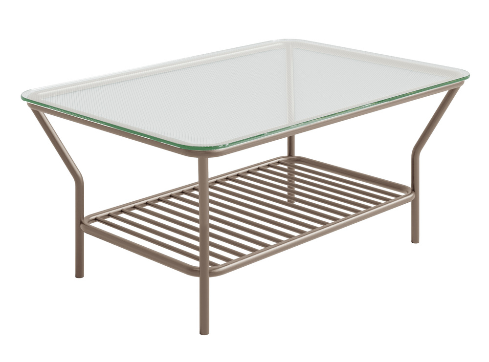 SELSEY Stolik kawowy Preggel 122x62 cm szklany blat/ beżowy stelaż