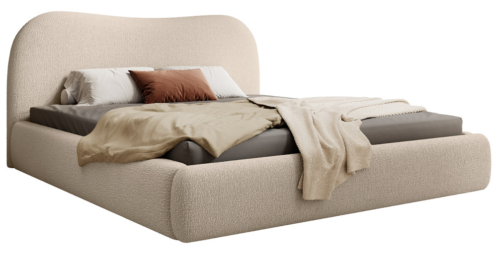SELSEY Łóżko tapicerowane Simsalo 140x200 cm z pojemnikiem beżowe boucle