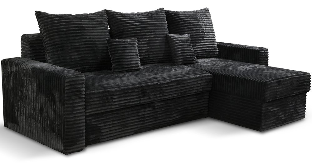 SELSEY Narożnik z funkcją spania Boston L-kształtny uniwersalny z pojemnikiem czarny gruby sztruks