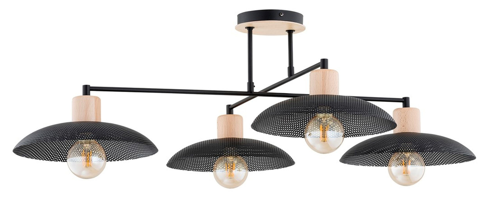 SELSEY Lampa wisząca Kobe czarna z drewnianymi wstawkami x4