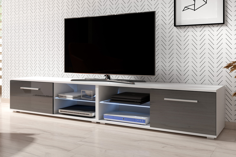 SELSEY Szafka RTV Tenus Double biały mat / szary połysk z niebieskim LEDem